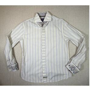 English Laundry Mens Medium Yellow Blue Striped Embroidered Button Shirt Casual